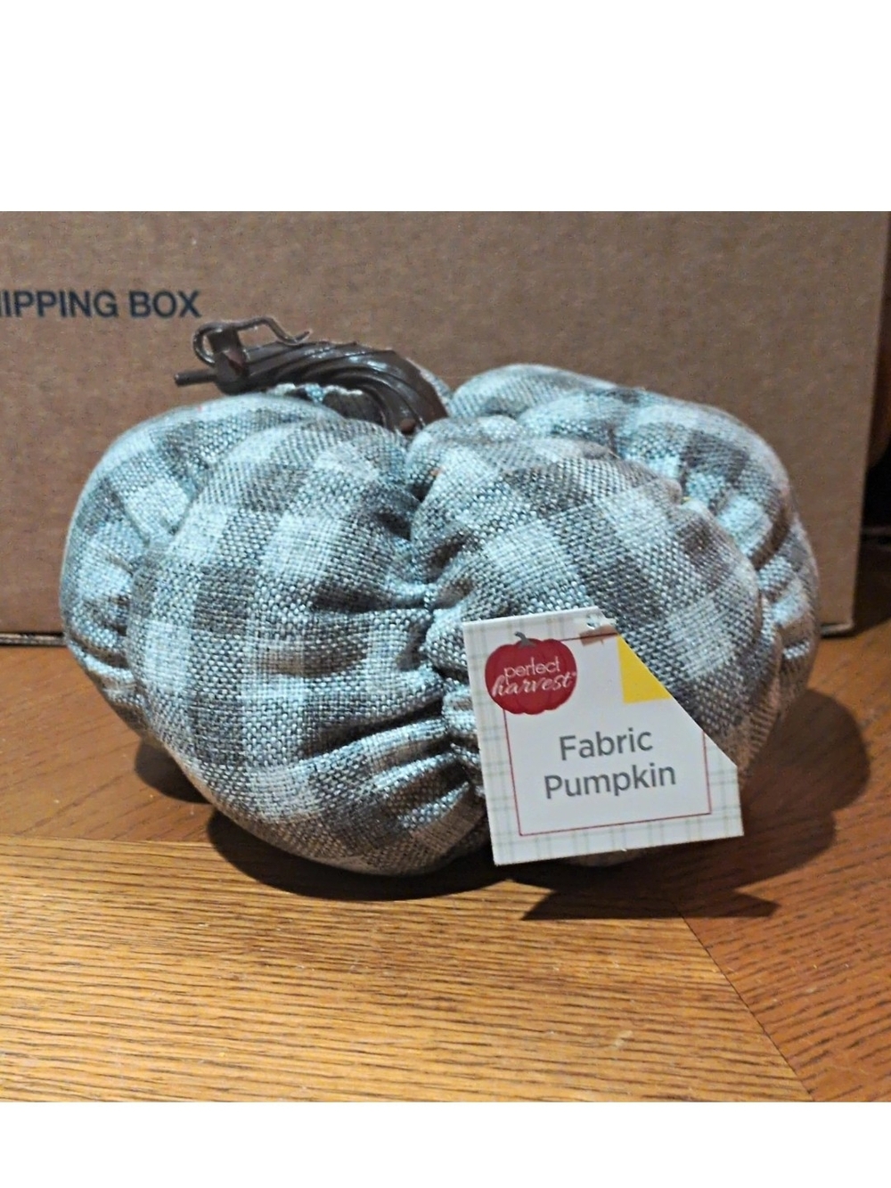 Gray Plaid Fabric Pumpkin Home Accent